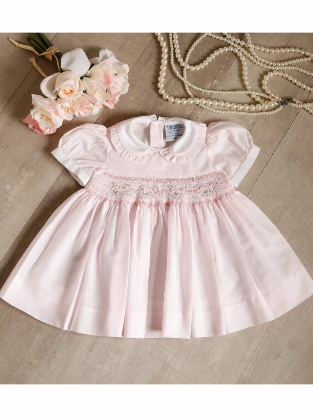 Pink Smocked Dress Traditional Feltman Brothers/Friedknit Heart Shape Embroidery